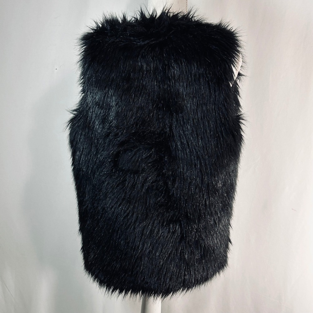 Time and Tru Womens Black Faux Fur Vest Shaggy Open Front Sleeveless Medium 8-10 - Picture 6 of 10